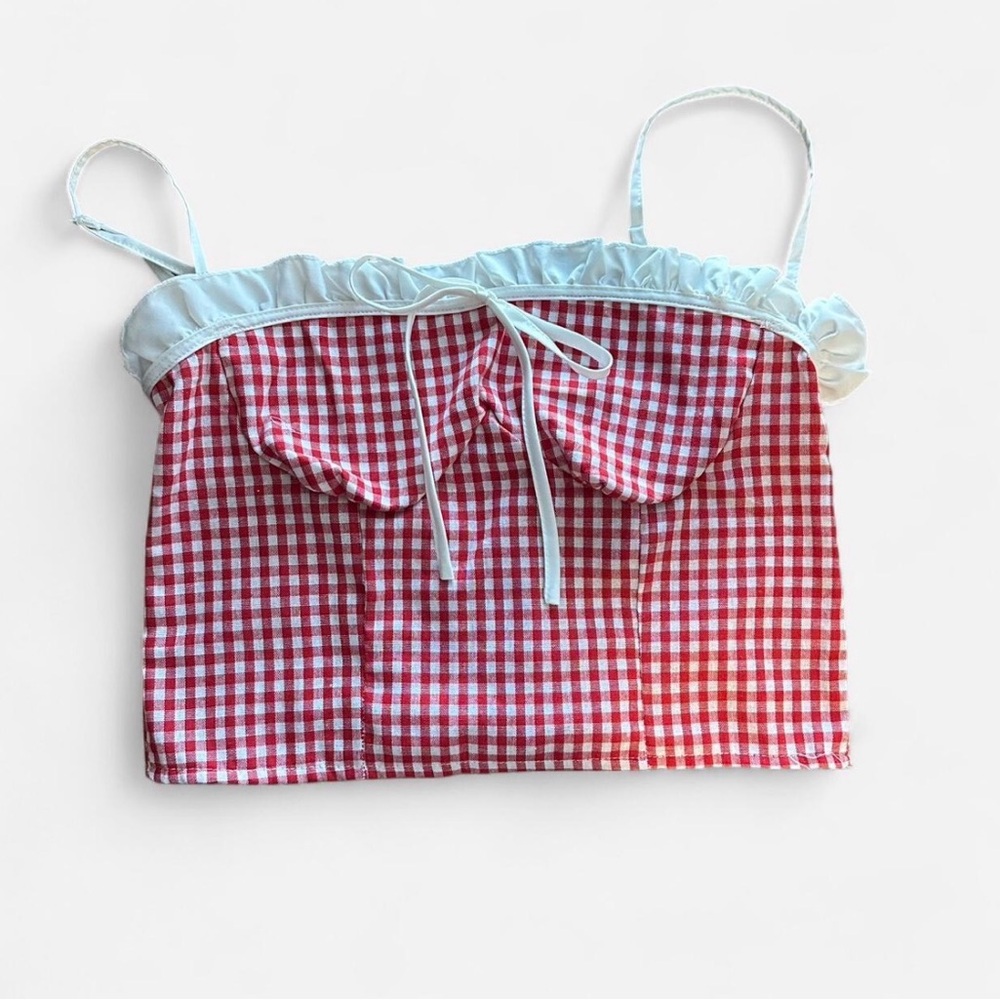 Red Gingham Ruffle Trim Cami Top – Size Small